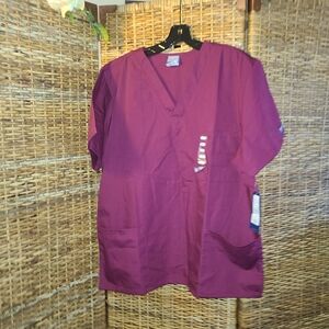 Cherokee Workwear Originals Unisex 3-Pocket V-Neck Scrub Top - Burgundy  L 4876
